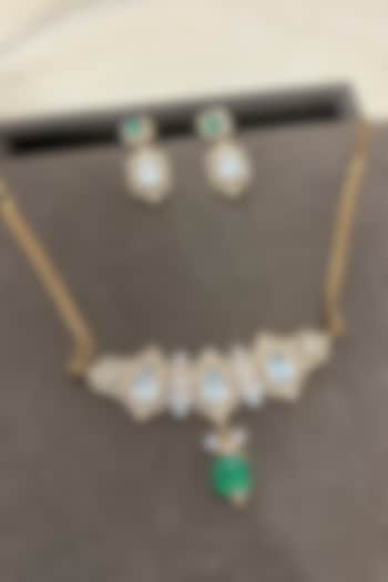 Gold Finish Kundan Polki & Emerald Choker Necklace Set by Prestones at Pernia's Pop Up Shop