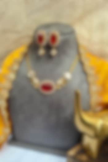 Gold Finish Kundan Polki & Ruby Choker Necklace Set by Prestones at Pernia's Pop Up Shop