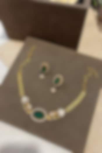 Gold Finish Kundan Polki & Emerald Choker Necklace Set by Prestones at Pernia's Pop Up Shop