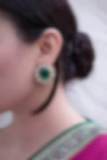 Gold Finish Kundan Polki & Emerald Stud Earrings by Prestones at Pernia's Pop Up Shop