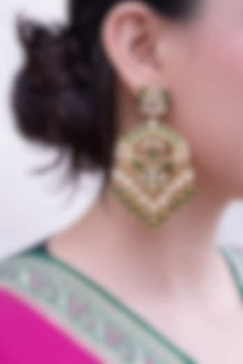 Gold Finish Kundan Polki & Emerald Chandbali Earrings by Prestones at Pernia's Pop Up Shop