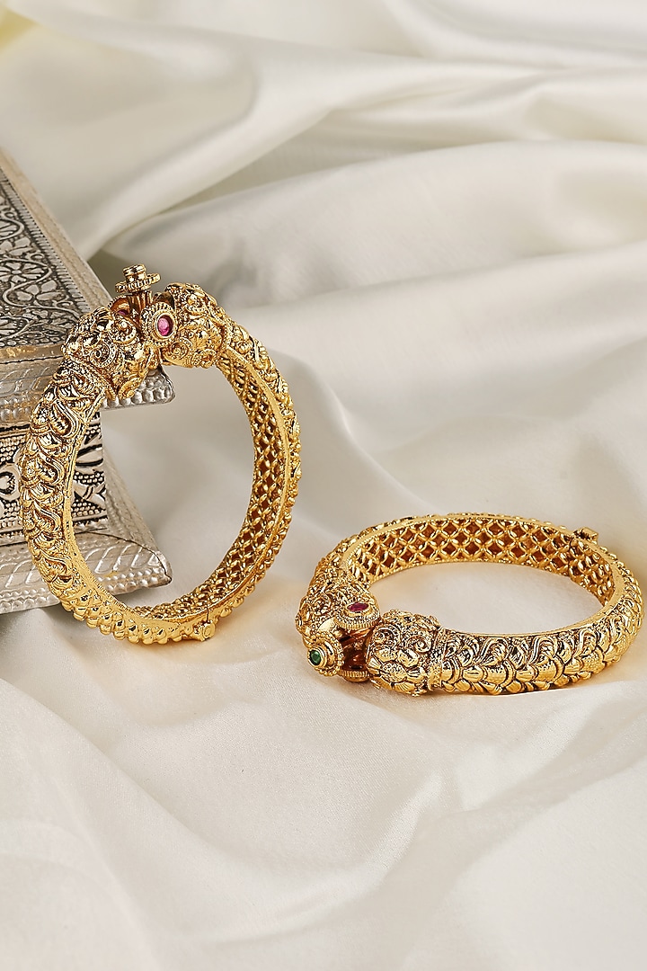 Gold Finish Temple Openable Kadas ( Set Of 2) by Prestones at Pernia's Pop Up Shop