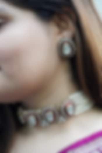 Antique Gold Finish Kundan Polki & Zircon Choker Necklace Set by Prestones at Pernia's Pop Up Shop