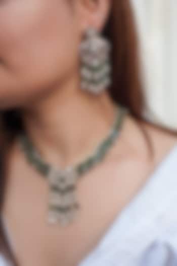 Antique Gold Finish Kundan Polki & Zircon Choker Necklace Set by Prestones at Pernia's Pop Up Shop