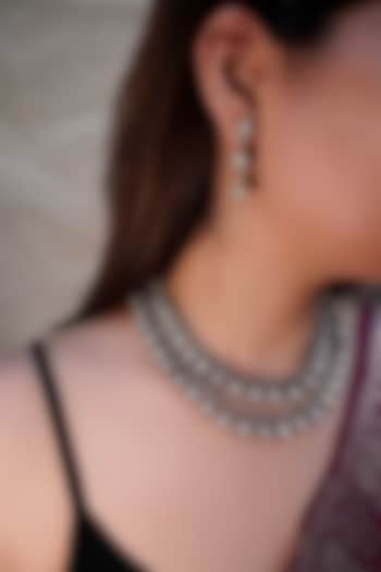 Antique Gold Finish Kundan Polki & Zircon Layered Necklace Set by Prestones at Pernia's Pop Up Shop