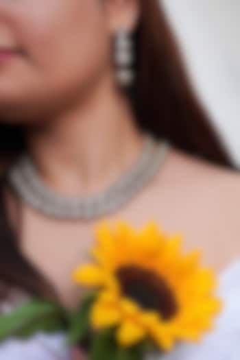 Antique Gold Finish Kundan Polki & Zircon Necklace Set by Prestones at Pernia's Pop Up Shop