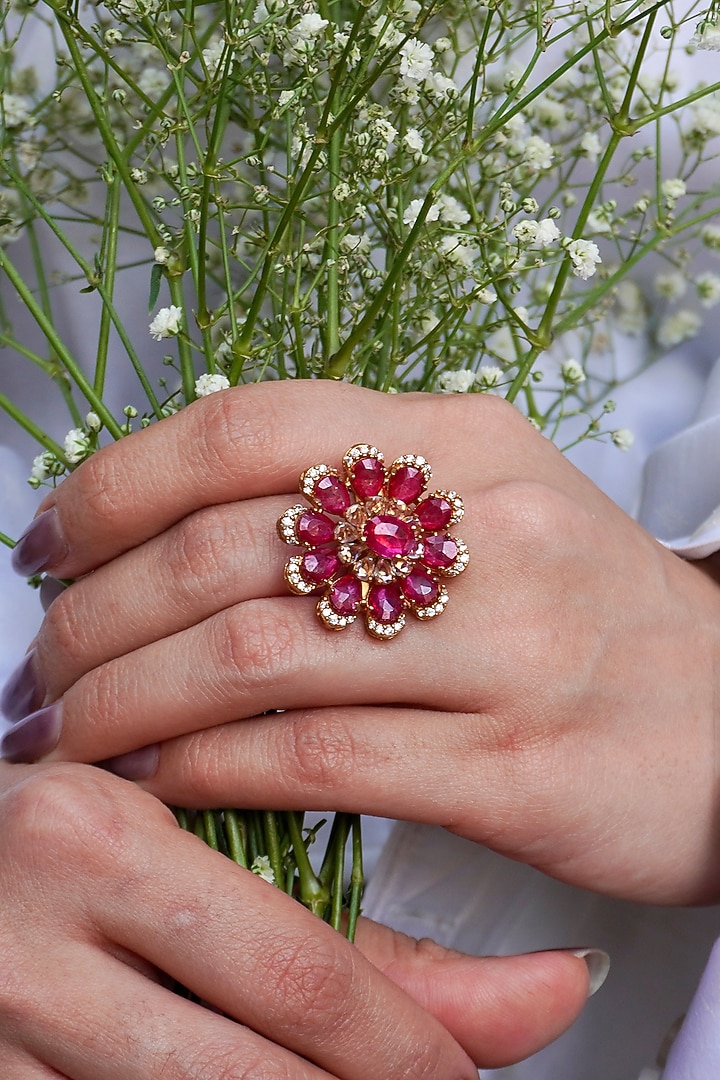Gold Finish Ruby & Zircon Ring by Prestones at Pernia's Pop Up Shop