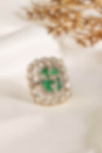 Gold Finish Kundan Polki & Emerald Ring by Prestones at Pernia's Pop Up Shop