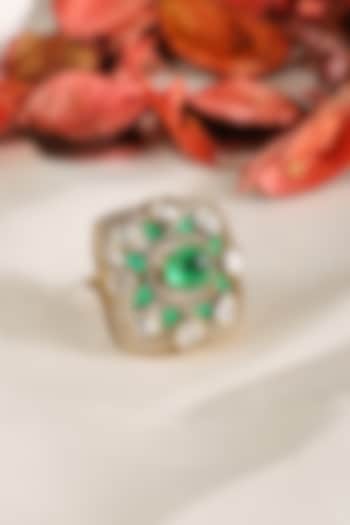 Gold Finish Kundan Polki & Emerald Ring by Prestones at Pernia's Pop Up Shop
