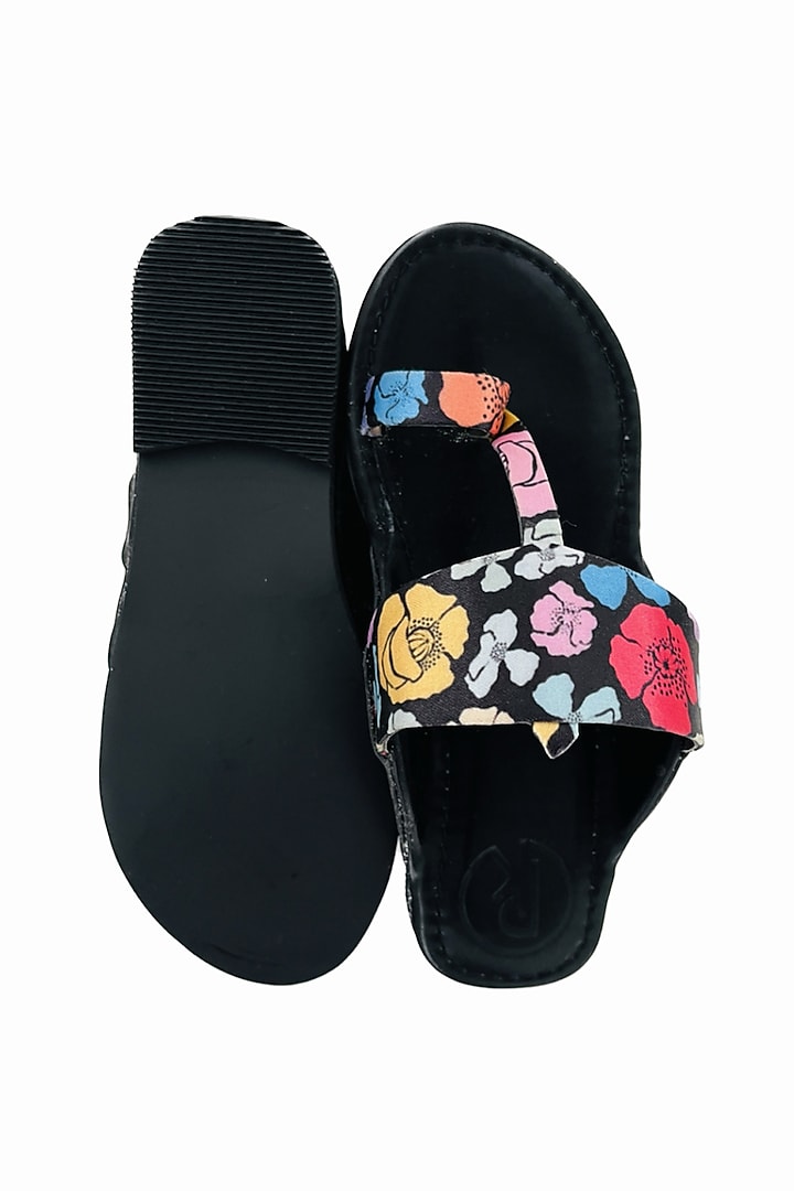 Multi-Colored Faux Leather Color Block Printed Kolhapuri Flats For Girls by Preet Kaur-Kids at Pernia's Pop Up Shop