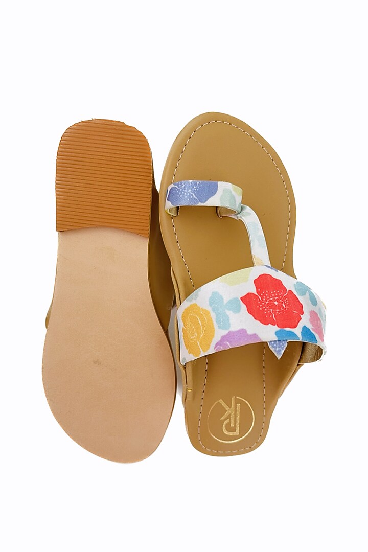 Multi-Colored Faux Leather Color Block Printed Kolhapuri Flats For Girls by Preet Kaur-Kids at Pernia's Pop Up Shop