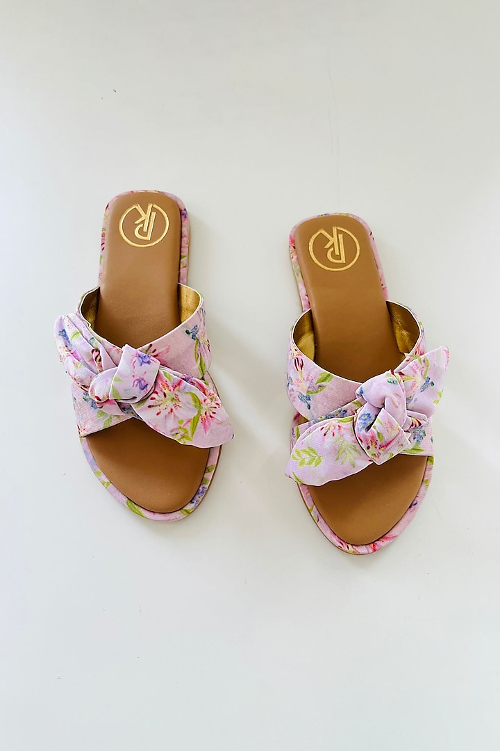 Baby Pink Faux Leather Hand Embroidered Flats For Girls by Preet Kaur-Kids at Pernia's Pop Up Shop