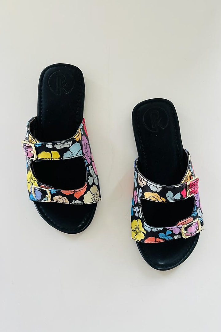 Multi-Colored Faux Leather Printed Plats For Girls by Preet Kaur-Kids at Pernia's Pop Up Shop