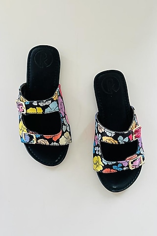 Multi-Colored Faux Leather Printed Plats For Girls by Preet Kaur-Kids