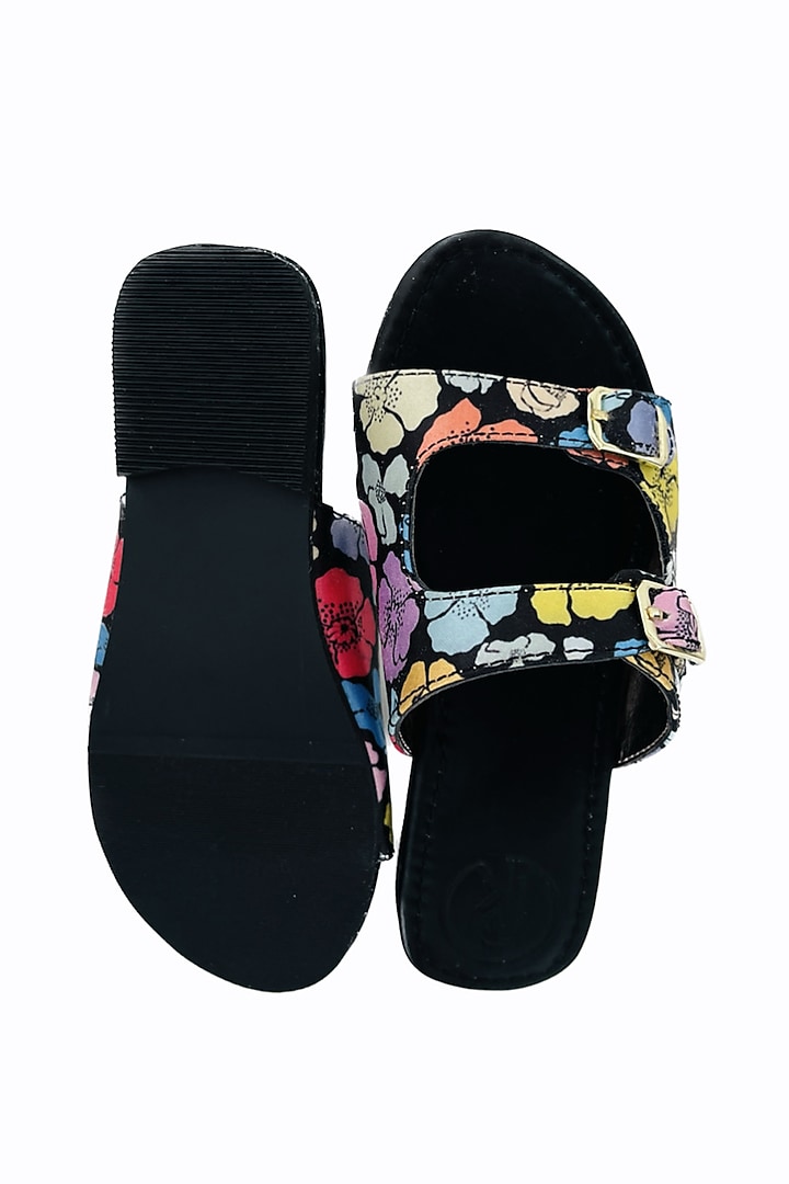 Multi-Colored Faux Leather Printed Plats For Girls by Preet Kaur-Kids at Pernia's Pop Up Shop