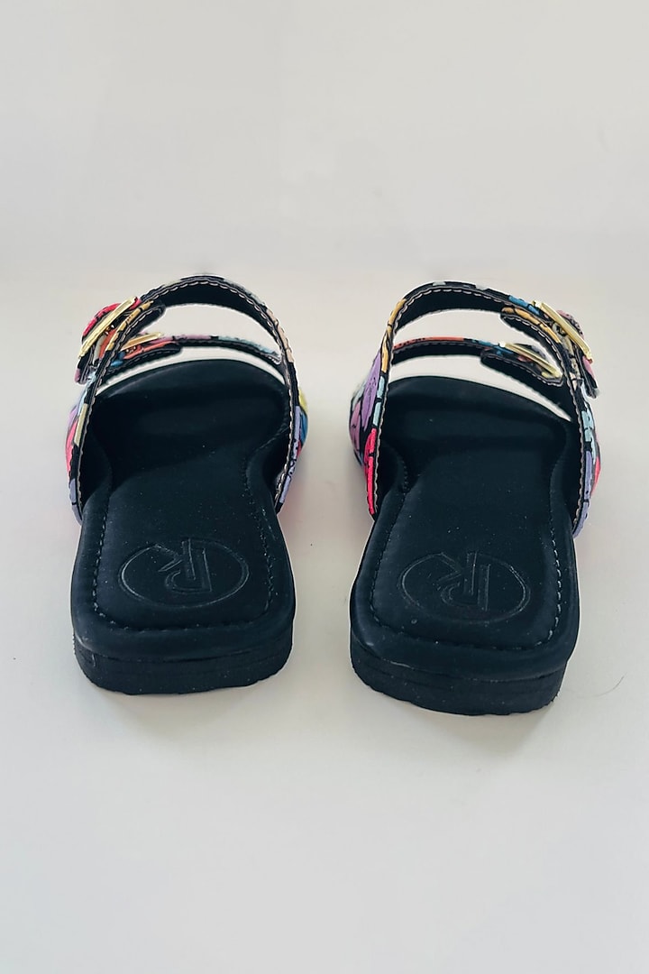 Multi-Colored Faux Leather Printed Plats For Girls by Preet Kaur-Kids at Pernia's Pop Up Shop