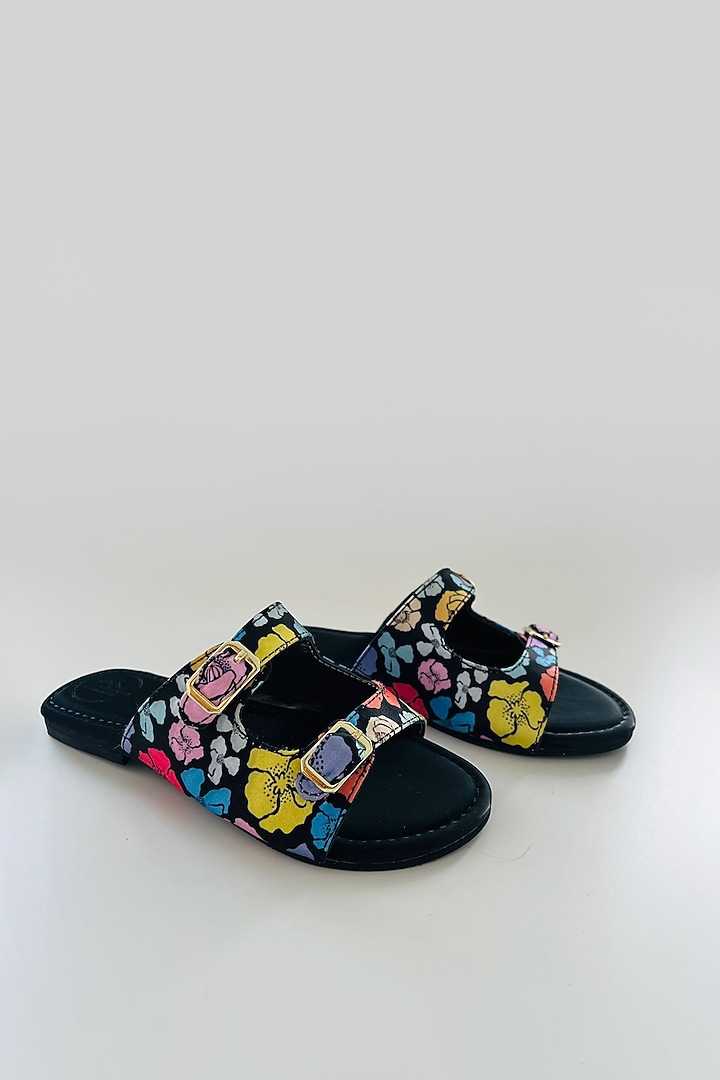 Multi-Colored Faux Leather Printed Plats For Girls by Preet Kaur-Kids at Pernia's Pop Up Shop