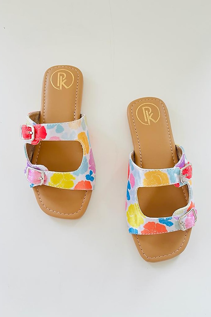 Multi-Colored Faux Leather Printed Plats For Girls by Preet Kaur-Kids at Pernia's Pop Up Shop