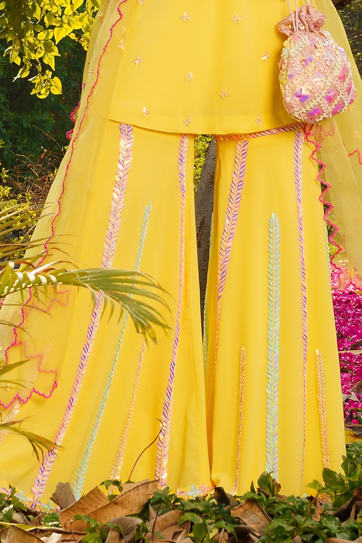 Yellow Heavy Georgette Acrylic Hand Embroidered Gharara Set by PRATISHTHA - THE LABEL at Pernia's Pop Up Shop