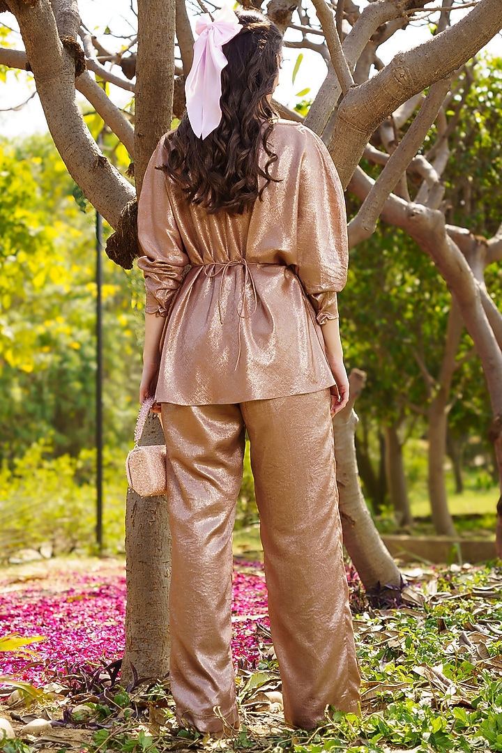 Copper Shimmer Georgette Co-Ord Set by PRATISHTHA - THE LABEL at Pernia's Pop Up Shop