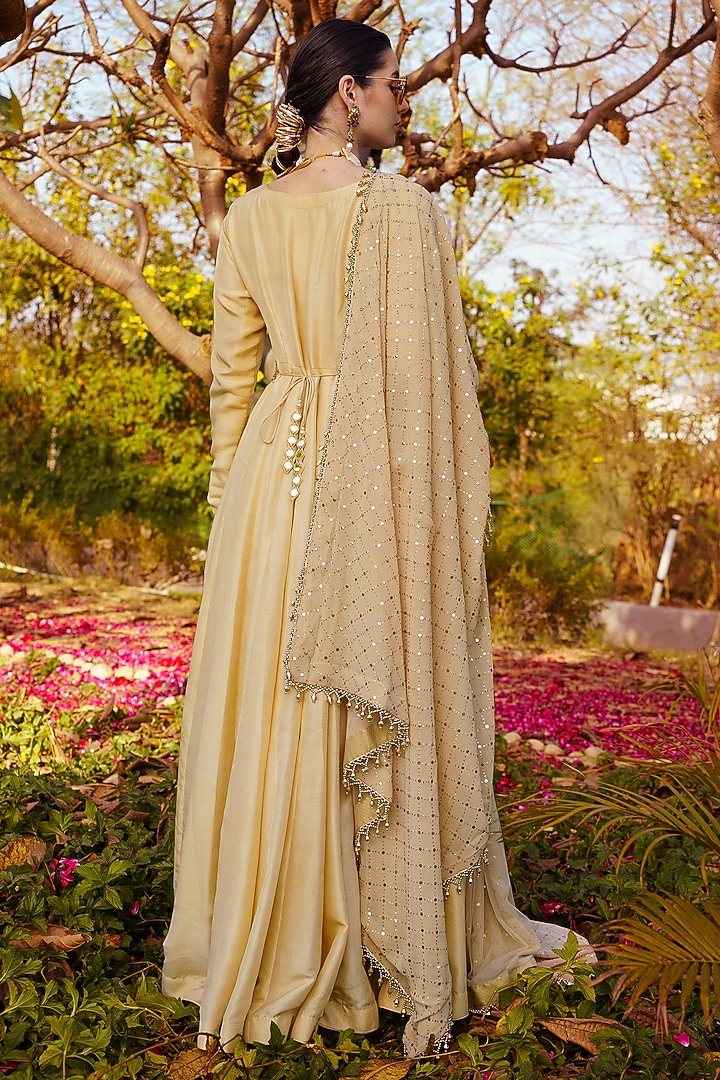 Gold Pure Silk Wedding Anarkali Set by PRATISHTHA - THE LABEL at Pernia's Pop Up Shop