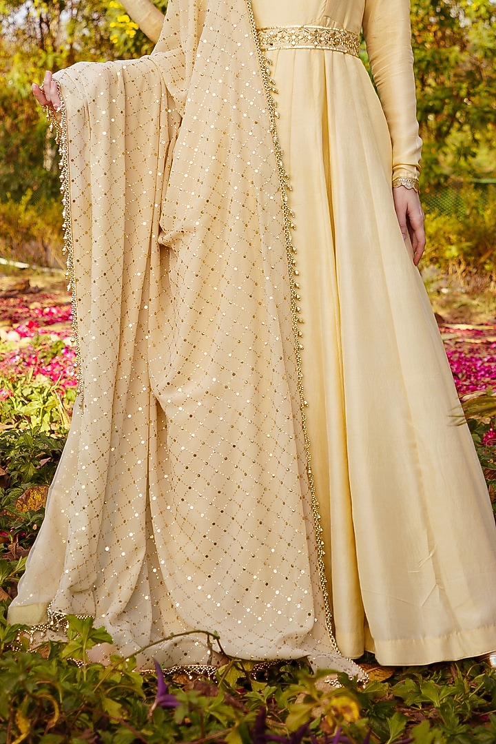 Gold Pure Silk Wedding Anarkali Set by PRATISHTHA - THE LABEL at Pernia's Pop Up Shop