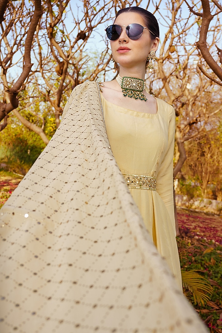 Gold Pure Silk Wedding Anarkali Set by PRATISHTHA - THE LABEL at Pernia's Pop Up Shop