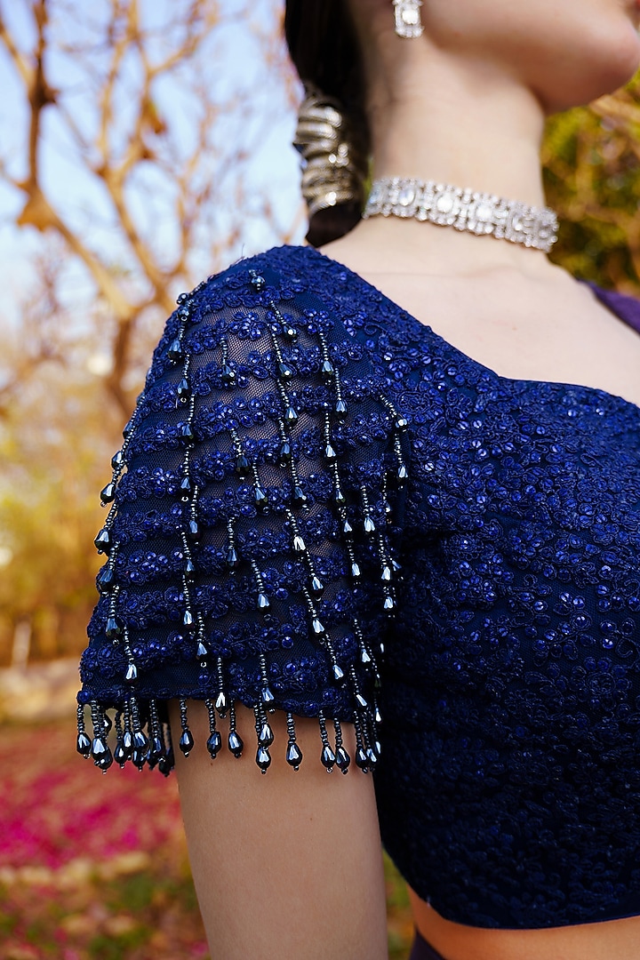 Blue Chiffon Gathered Lehenga Set by PRATISHTHA - THE LABEL at Pernia's Pop Up Shop