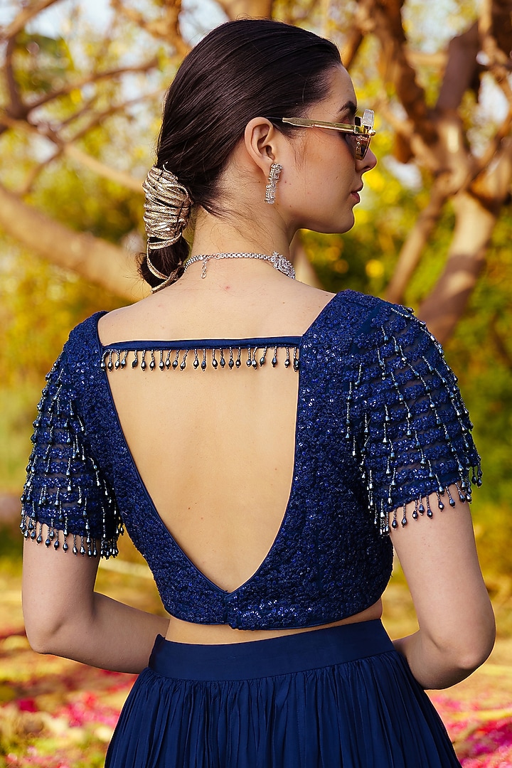 Blue Shimmer Georgette Wedding Saree Set by PRATISHTHA - THE LABEL at Pernia's Pop Up Shop