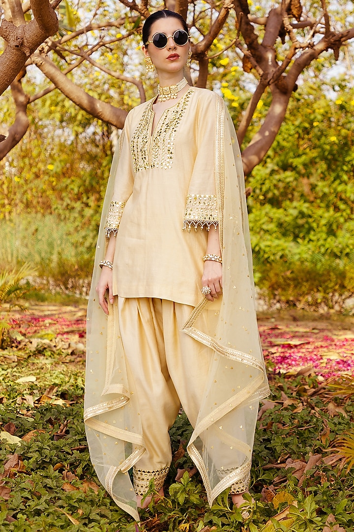 Yellow & Beige Paisley Printed A-line Kurta