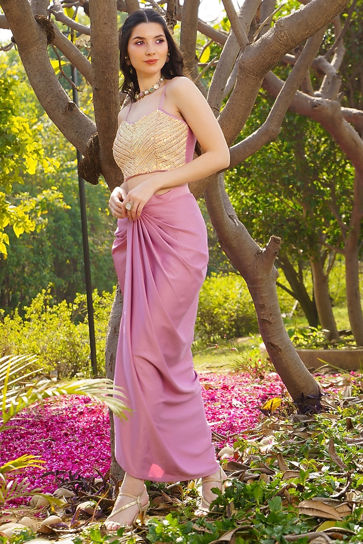 Pink Imported Crepe Dhoti Skirt Set by PRATISHTHA - THE LABEL at Pernia's Pop Up Shop