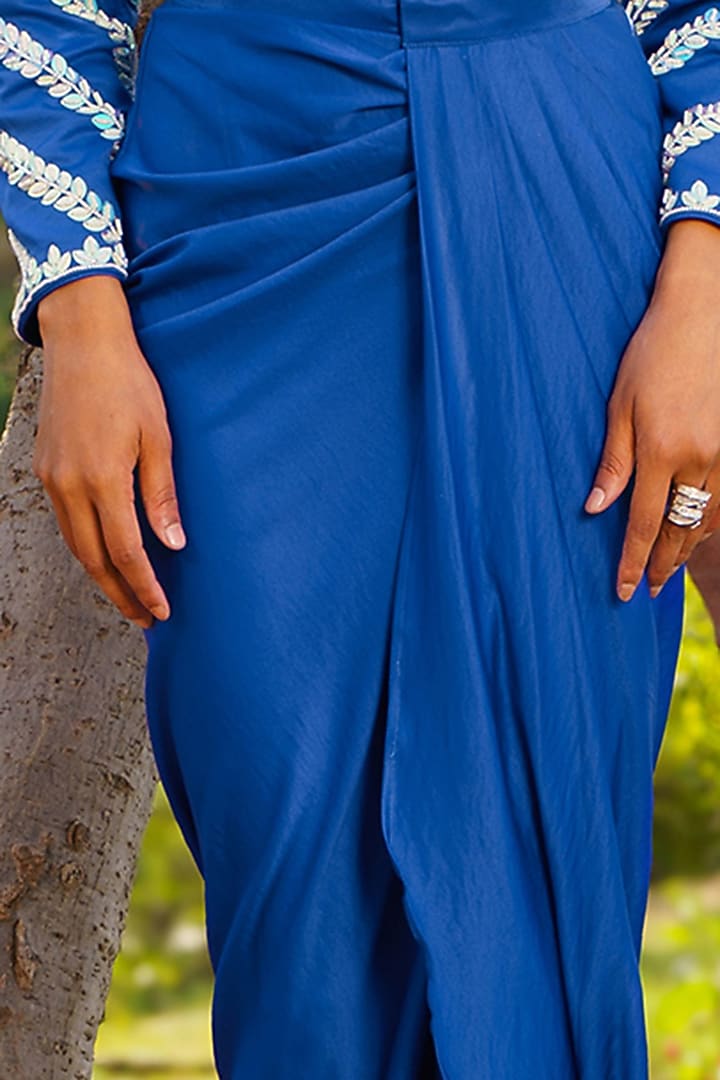 Indigo Imported Crepe Dhoti Skirt Set by PRATISHTHA - THE LABEL at Pernia's Pop Up Shop