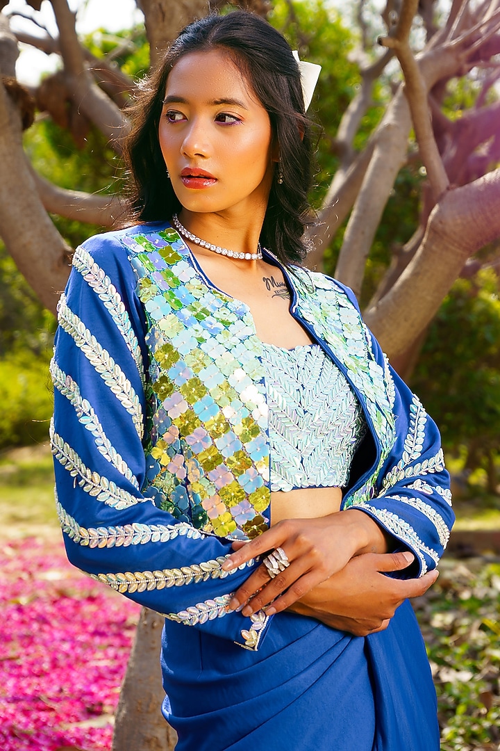 Indigo Imported Crepe Dhoti Skirt Set by PRATISHTHA - THE LABEL at Pernia's Pop Up Shop