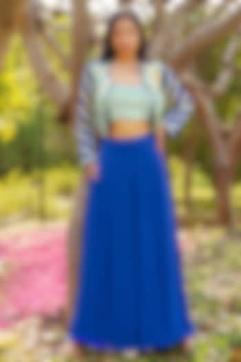 Indigo Blue Georgette Palazzo Pant Set by PRATISHTHA - THE LABEL at Pernia's Pop Up Shop