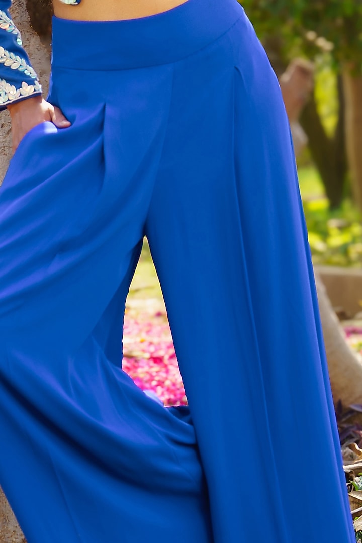 Indigo Blue Georgette Palazzo Pant Set by PRATISHTHA - THE LABEL at Pernia's Pop Up Shop