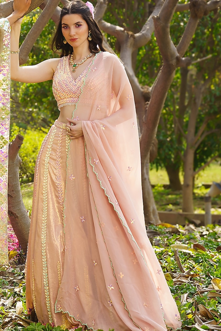 Pink Shimmer Georgette Sharara Set by PRATISHTHA - THE LABEL at Pernia's Pop Up Shop