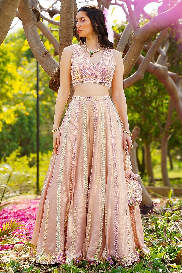 Pink Shimmer Georgette Wedding Sharara Set by PRATISHTHA - THE LABEL at Pernia's Pop Up Shop