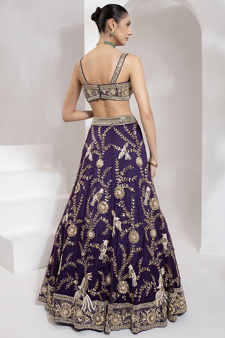 Purple Net Zari & Mirror Hand Embroidered Cape Set by PRATISHTHA - THE LABEL at Pernia's Pop Up Shop