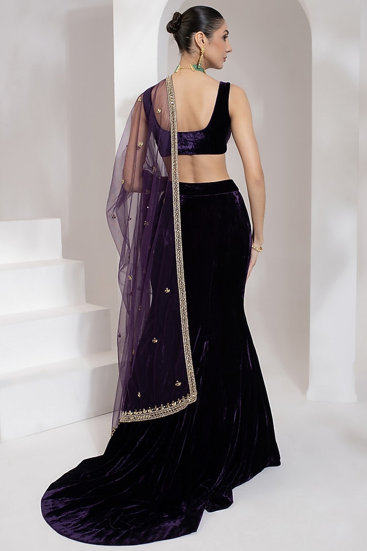 Purple Velvet Wedding Lehenga Set by PRATISHTHA - THE LABEL at Pernia's Pop Up Shop