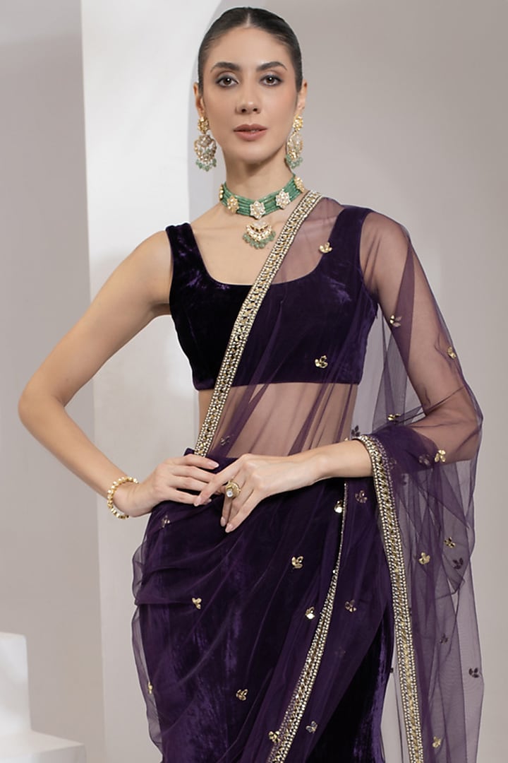 Purple Velvet Wedding Lehenga Set by PRATISHTHA - THE LABEL at Pernia's Pop Up Shop
