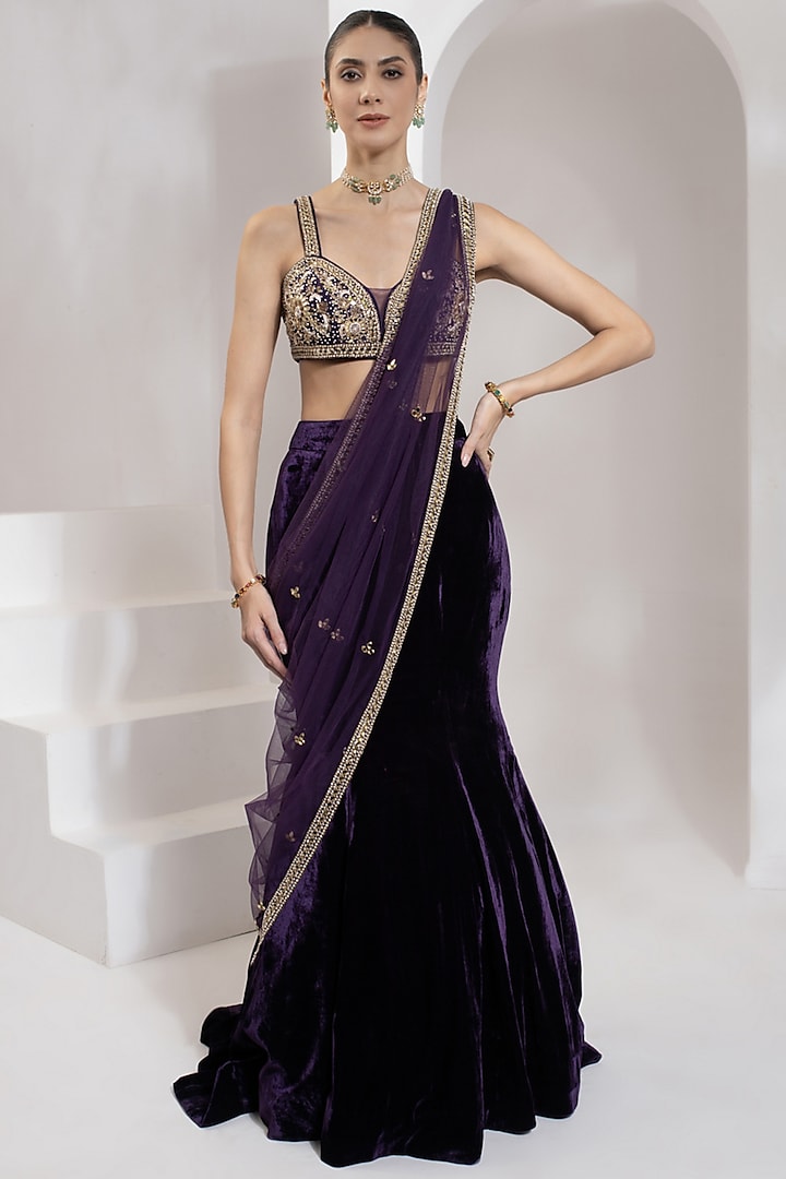 Purple Velvet Wedding Lehenga Set by PRATISHTHA - THE LABEL at Pernia's Pop Up Shop