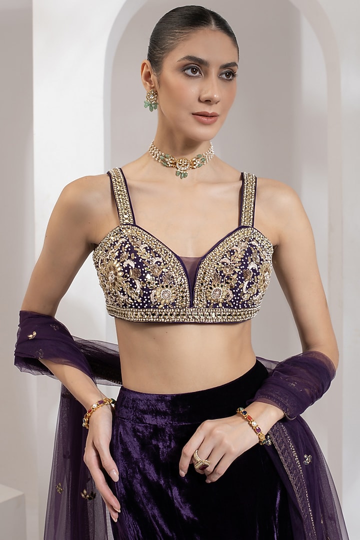 Purple Velvet Wedding Lehenga Set by PRATISHTHA - THE LABEL at Pernia's Pop Up Shop