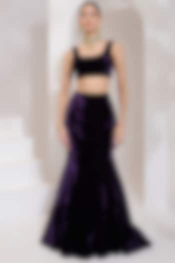 Purple Velvet Lehenga Set by PRATISHTHA - THE LABEL at Pernia's Pop Up Shop