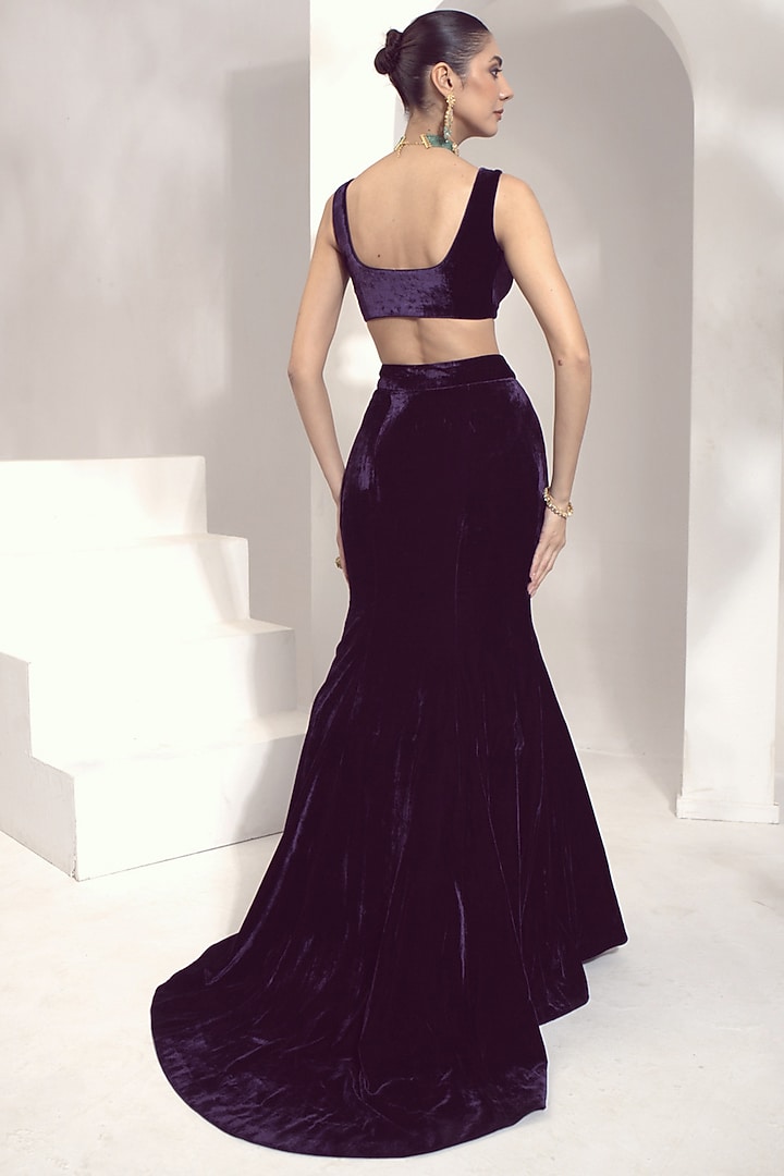 Purple Velvet Lehenga Set by PRATISHTHA - THE LABEL at Pernia's Pop Up Shop