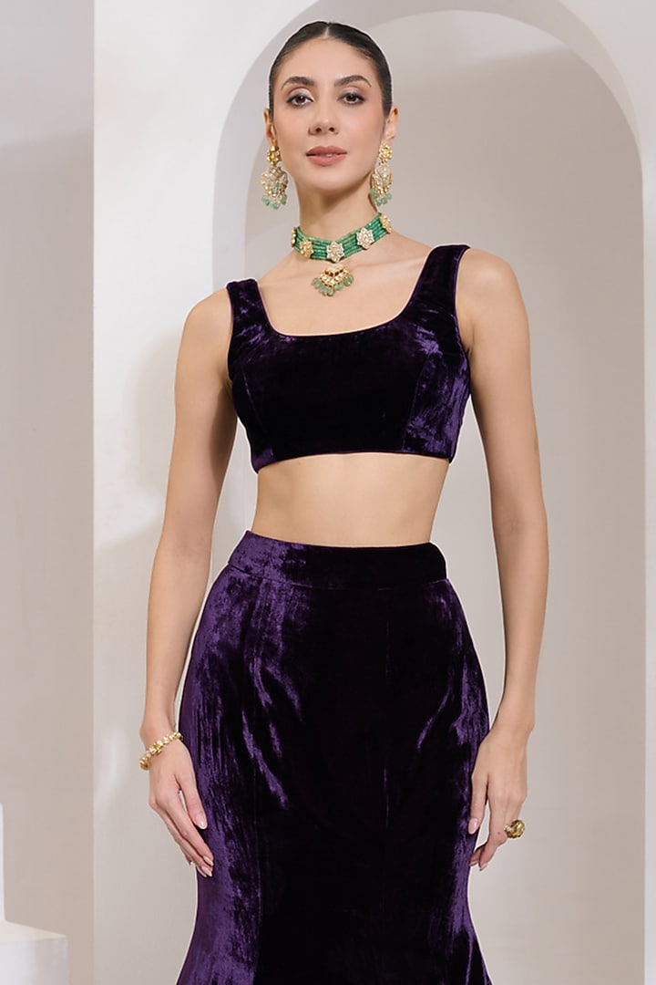 Purple Velvet Lehenga Set by PRATISHTHA - THE LABEL at Pernia's Pop Up Shop