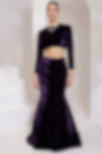 Purple Velvet Lehenga Set by PRATISHTHA - THE LABEL at Pernia's Pop Up Shop