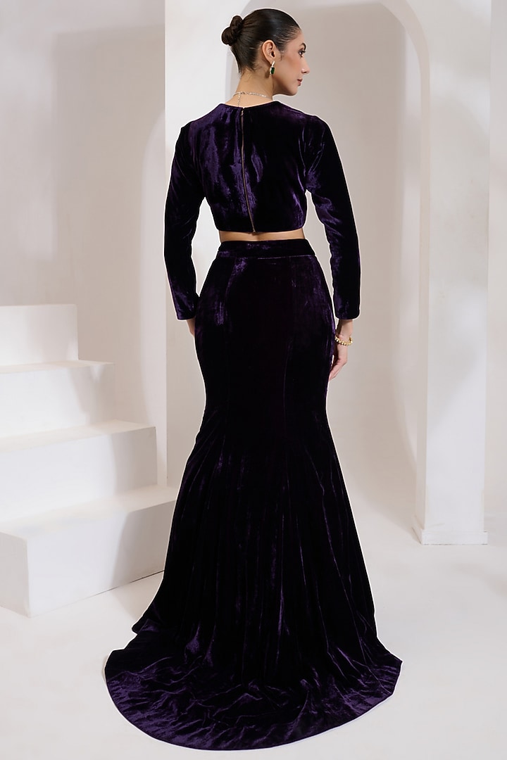 Purple Velvet Lehenga Set by PRATISHTHA - THE LABEL at Pernia's Pop Up Shop
