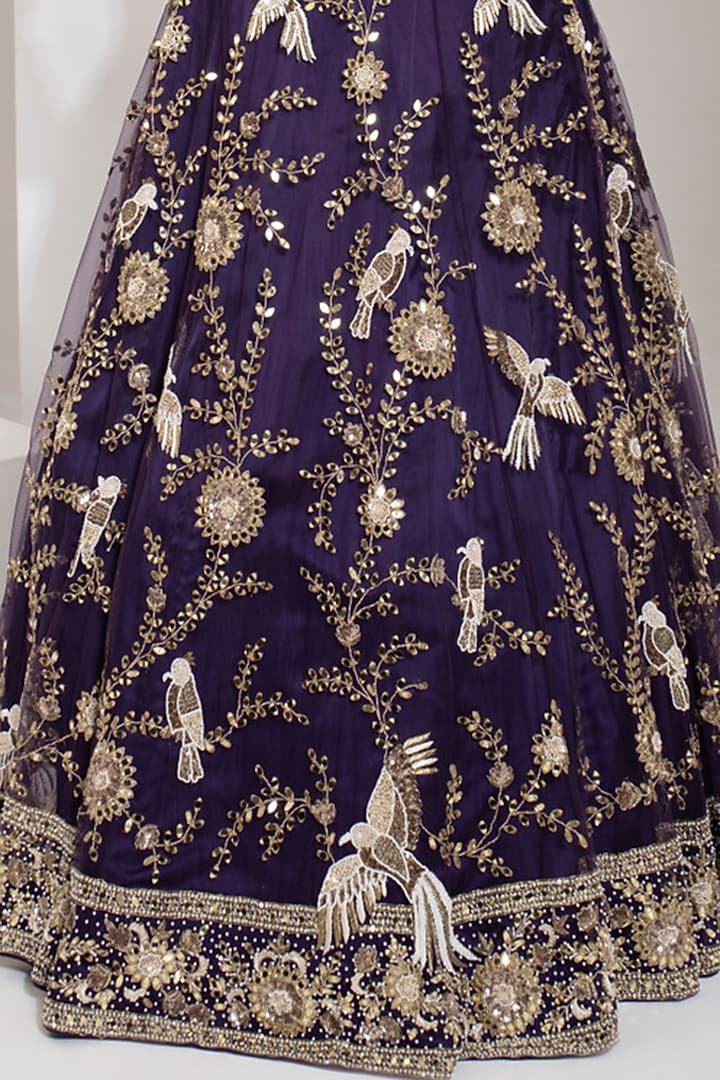 Purple Net Zari & Mirror Hand Embroidered Wedding Lehenga Set by PRATISHTHA - THE LABEL at Pernia's Pop Up Shop