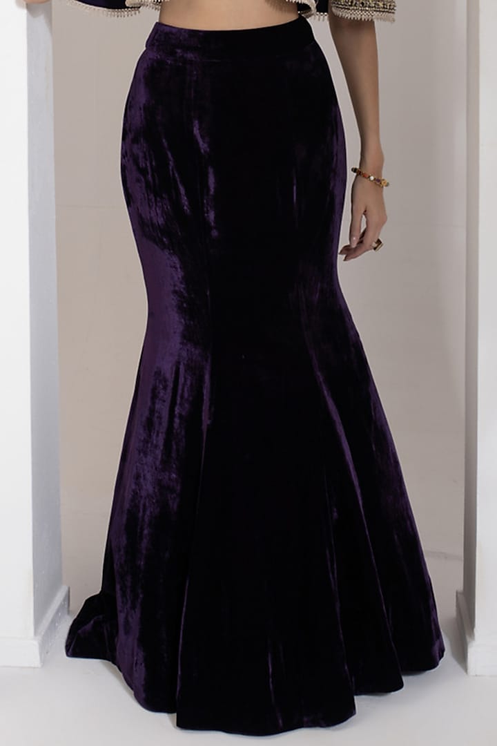 Purple Net Zari & Mirror Hand Embroidered Cape Set by PRATISHTHA - THE LABEL at Pernia's Pop Up Shop
