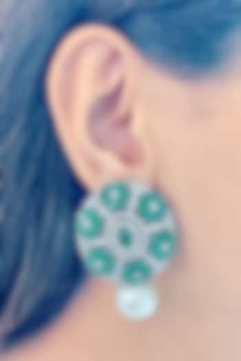 White Finish Green Zircon Handcrafted Stud Earrings by Prerto